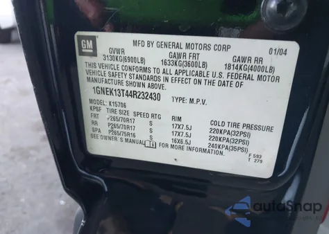 2004 Chevrolet Tahoe Ls из США, поврежденный, VIN 1GNEK13T44R232430